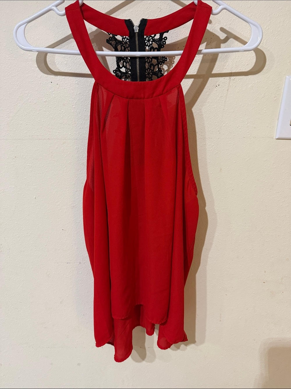 Charlotte Russe Red Halter Tank with Black Lace Back